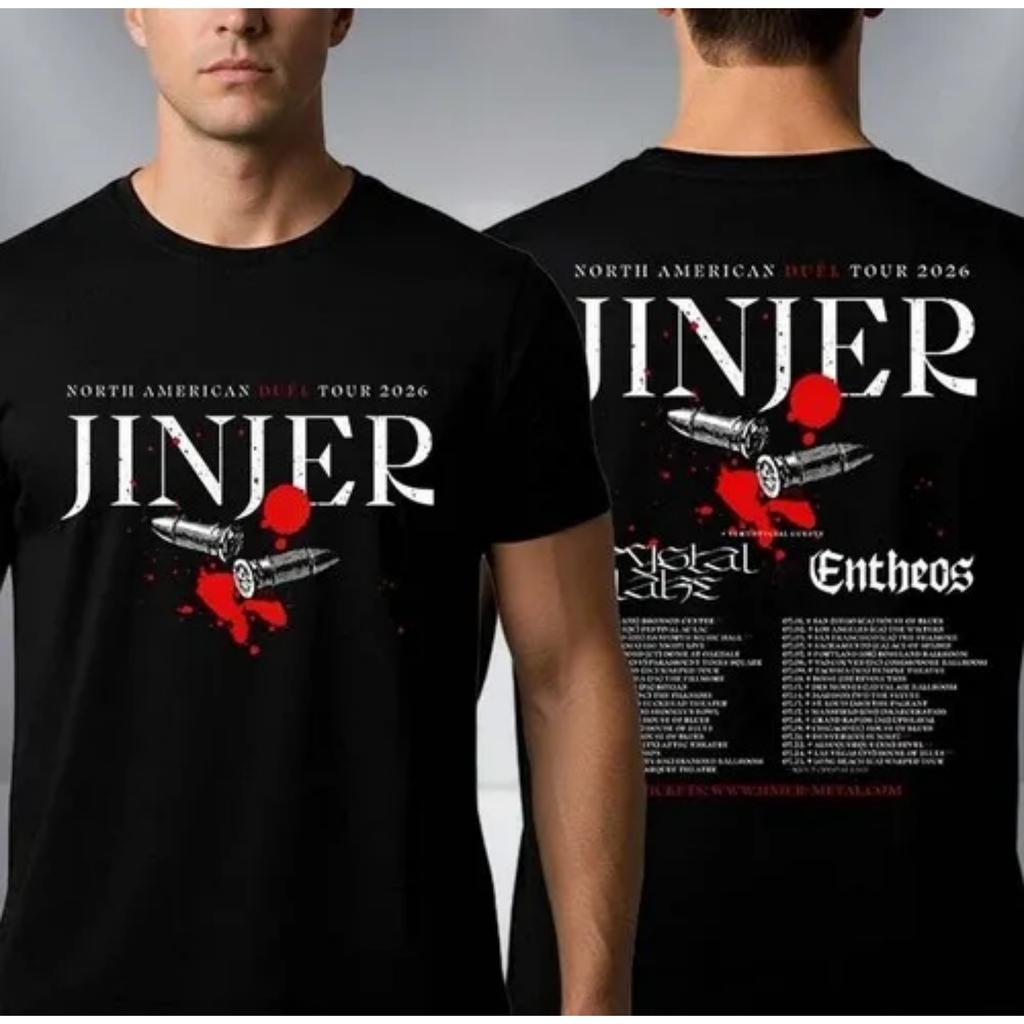 JINJER 2026 North American Du É L Tour T-shirt, Daily Outdoor Retro Men's and Women's T-shirt, Fan Commemorative Printed T-shirt