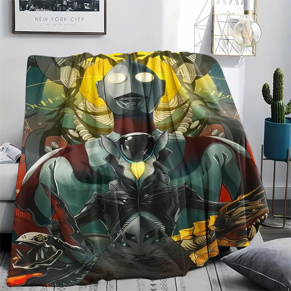 Ultraman Illustrations Flannel Blanket, Soft Plush Throw for Home, Perfect Gift for Enthusiasts, Cozy Sofa Bed Blanket