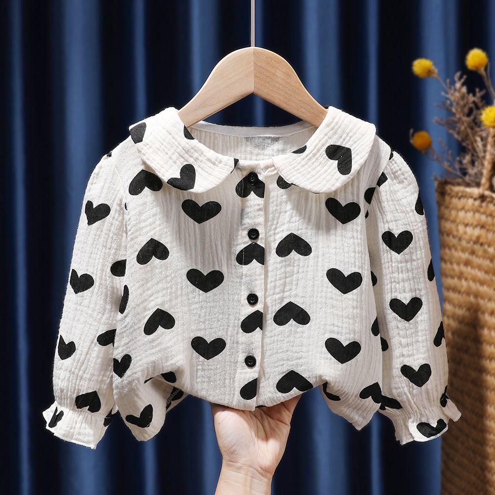 Рубашка с длинными рукавами для маленьких девочек, топ с цветочной вышивкой и лацканами, детская одежда