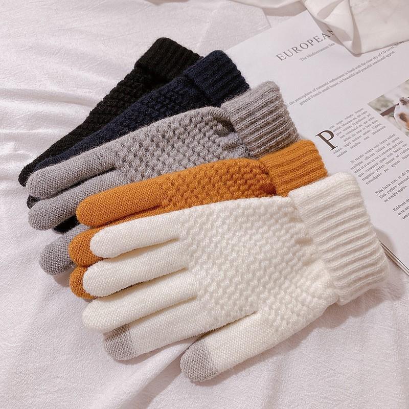 Winter Knit Gloves Plus Thick Fleece Lined Warm Cycling Gloves For Outdoor