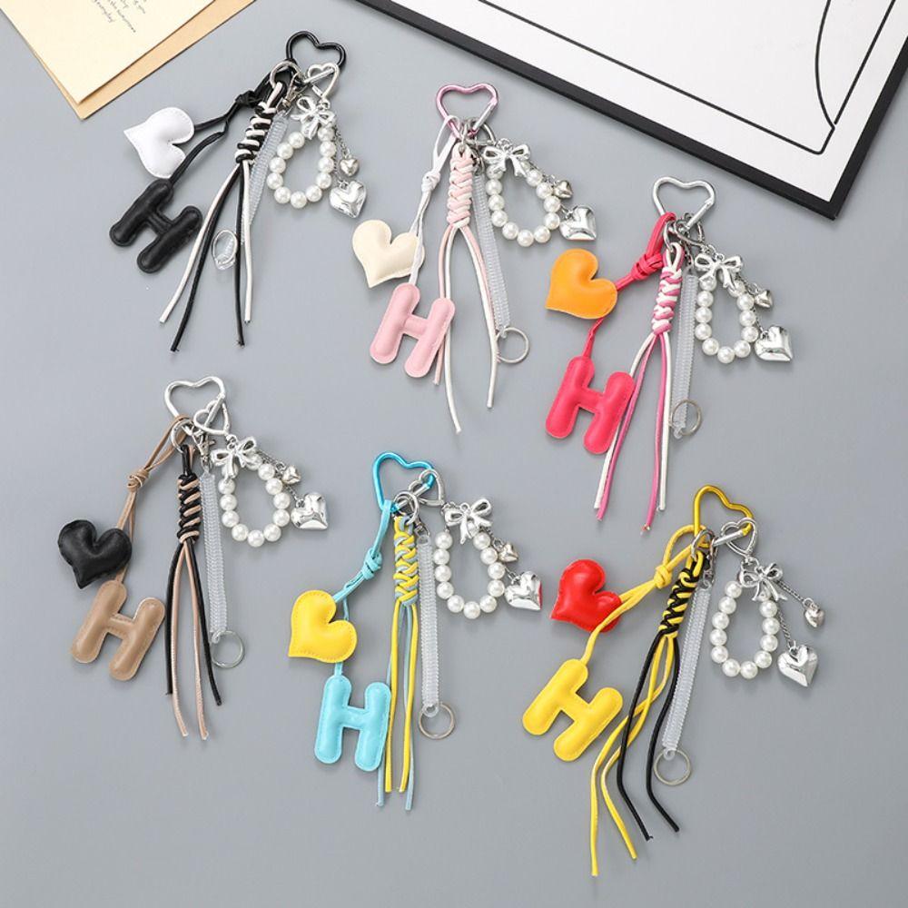 Keychain Heart Pendant Key Ring Korean Style Y2k Bag Pendant Sweet Braided Rope Bag Charm Couple