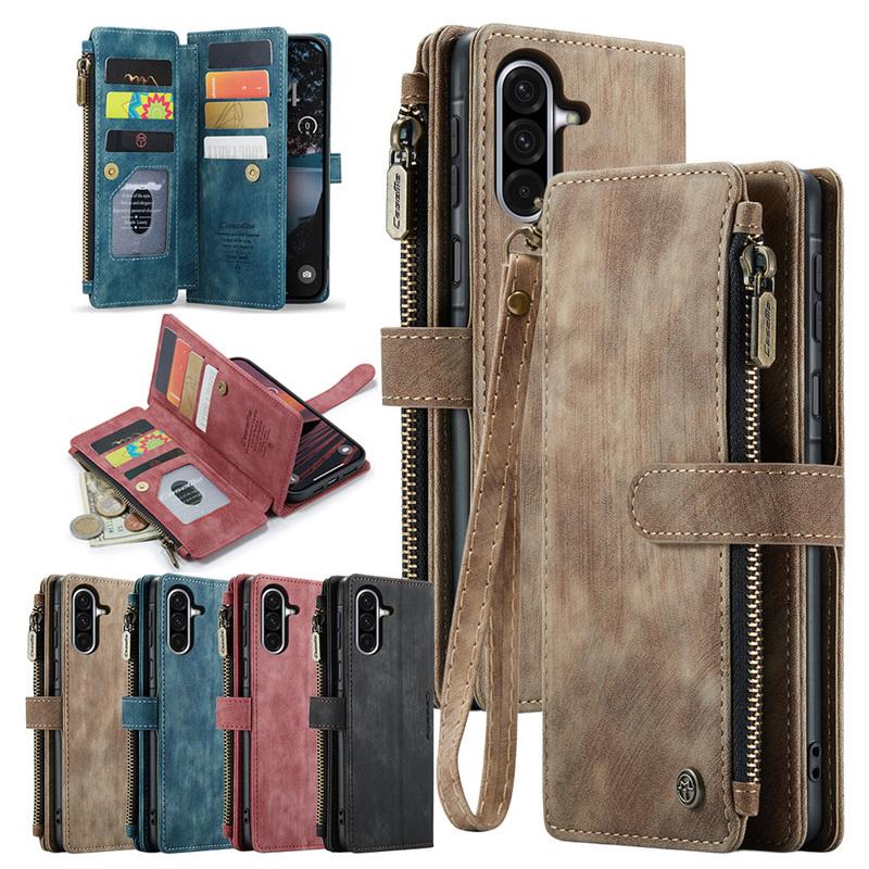 Leather Zipper Wallet Case For Samsung Galaxy A14 A15 A16 A17 A24 A25 A33 A34 A35 A36 A53 A54 A55 A56 A71 A72 4G 5G Phone Cover