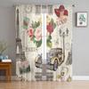 Paris Vintage With Retro Car Roses Chiffon Sheer Curtains for Living Room Bedroom Kitchen Decoration Window Voiles Tulle Curtain