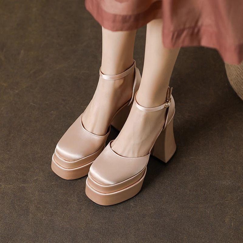 Небольшие толстые каблуки-бублики водонепроницаемые туфли Мэри Джейн на высоком каблуке 2024 года осень новые 12 см свадебные туфли свадебный артефакт