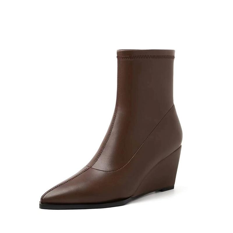 Женские ботильоны с острым носом, модные, элегантные, из натуральной кожи, на толстом каблуке 7 см, женские современные короткие ботильоны, туфли на танкетке