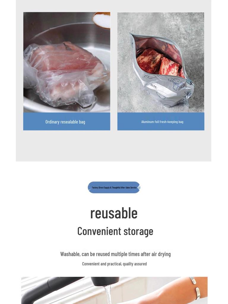 Thickened Food-Grade Aluminum Foil Zipper Fresh-Keep Bag for Refrigerator and Freezer Storage