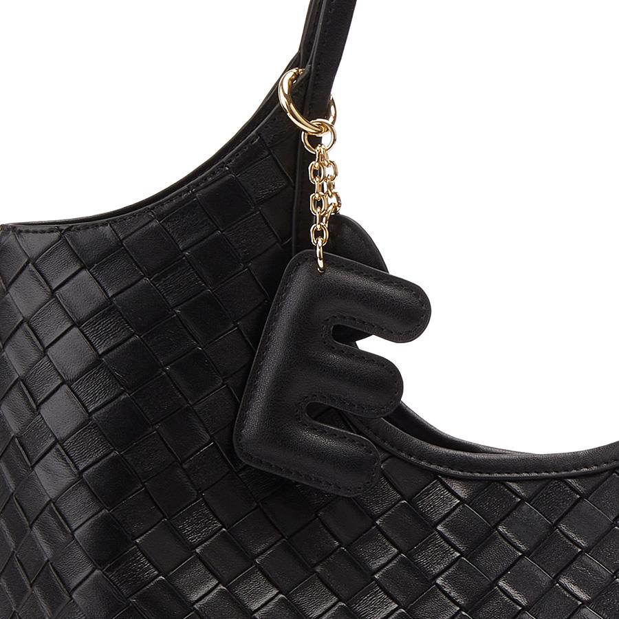 Elle Woven Lazy Style Solid Color Synthetic Leather Tote Shoulder Bag Women bags White Black Brown E05S1325254