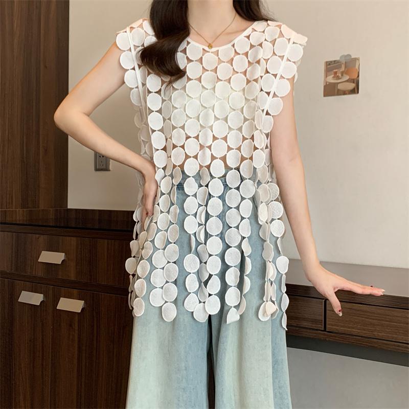 Dimanaf 2025 New T-Shirt Women Knitting Lace Vest Sleeveless Hollow Summer Style Basic Tops Tees Loose O-Neck