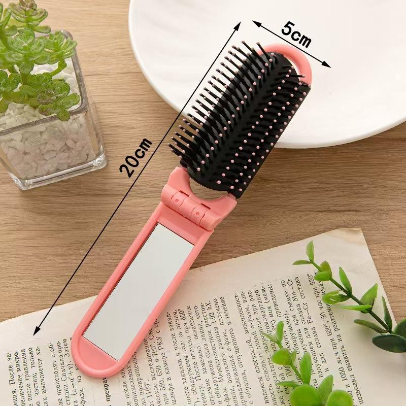 BEPAN Portable Folding Hair Comb Smooth Hair Cute Cartoon Print Air Cushion Combs 2 in 1 Integrated Comb and Mirror Massage Comb