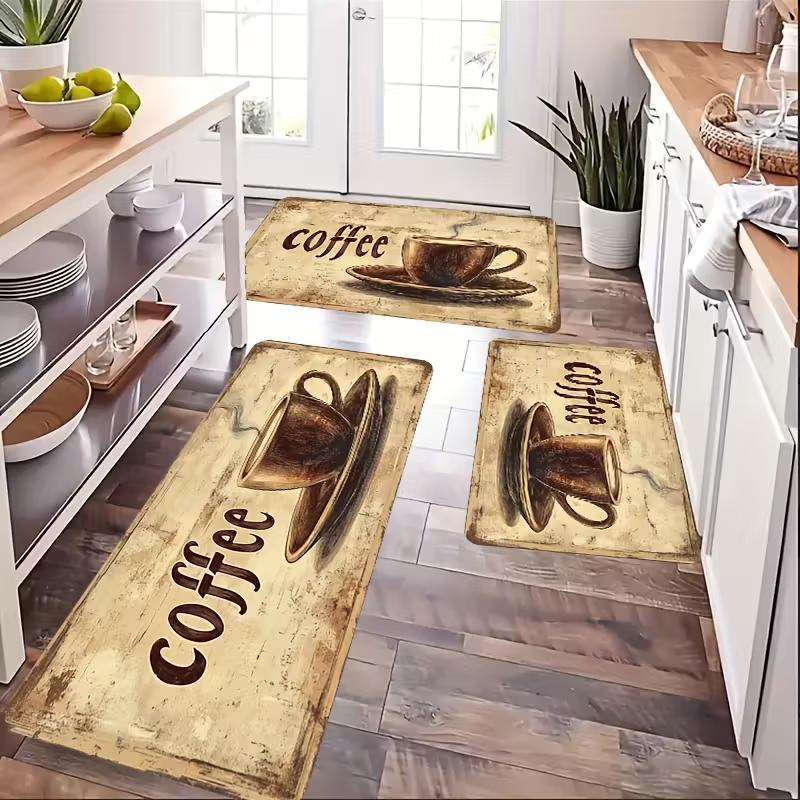 Modern Coffee Cup Themed Area Rug, Soft Non-Slip Indoor Outdoor Floor Mat for Kitchen and Living Room Decor
