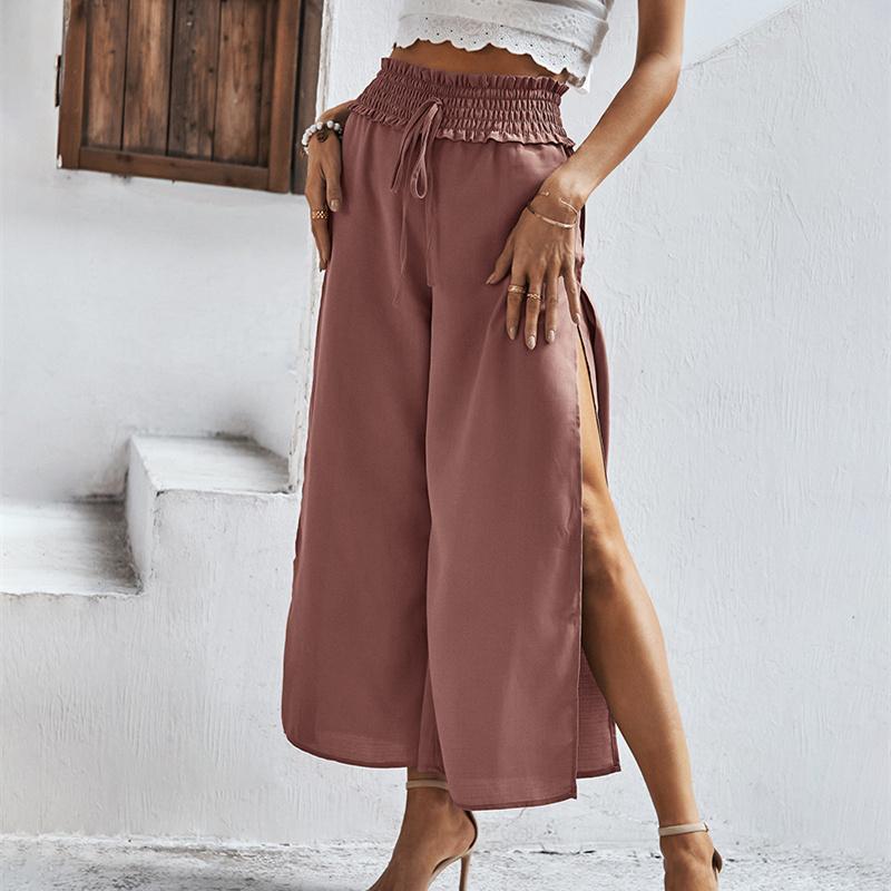 Летние женские атласные шифоновые широкие капри с высокой талией в стиле Харадзюку, мешковатые прямые брюки, женские брюки