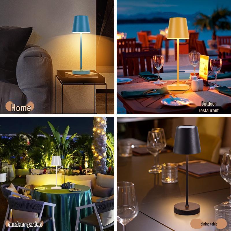 LED Rechargeable Metal Touch Dimming Desk Lamp for Western Restaurant Tabletop Atmosphere