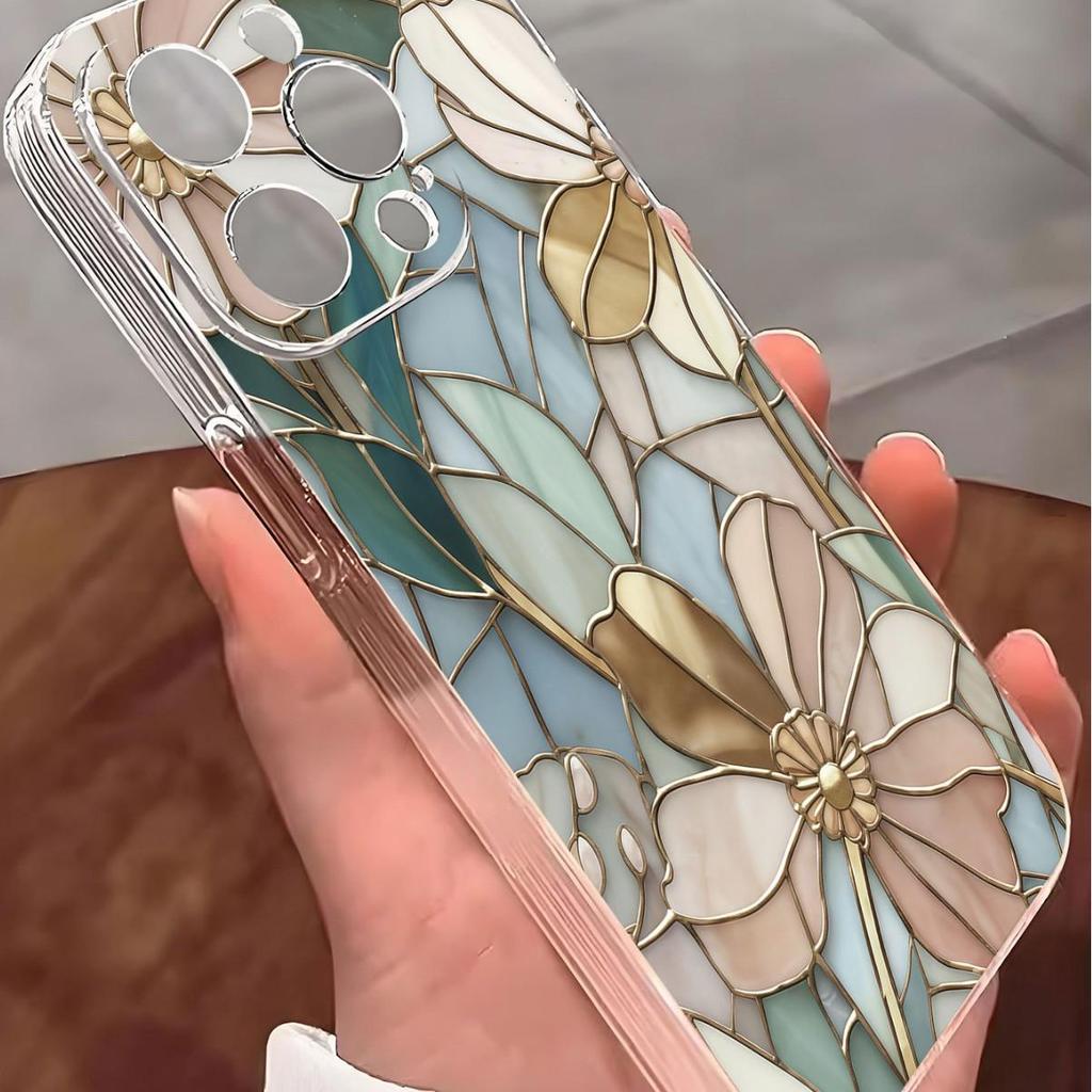 Ударопрочный стеклянный чехол с цветами для серии iPhone 14/15/16/17 Pro Max