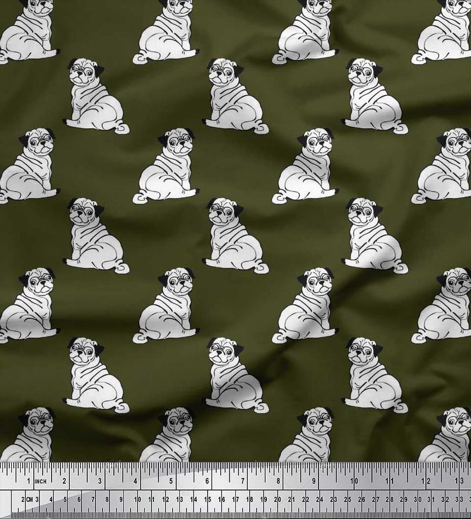 Soimoi Japan Crepe Satin Fabric Pug Dog Print Fabric by Metre 42 Inch Wide