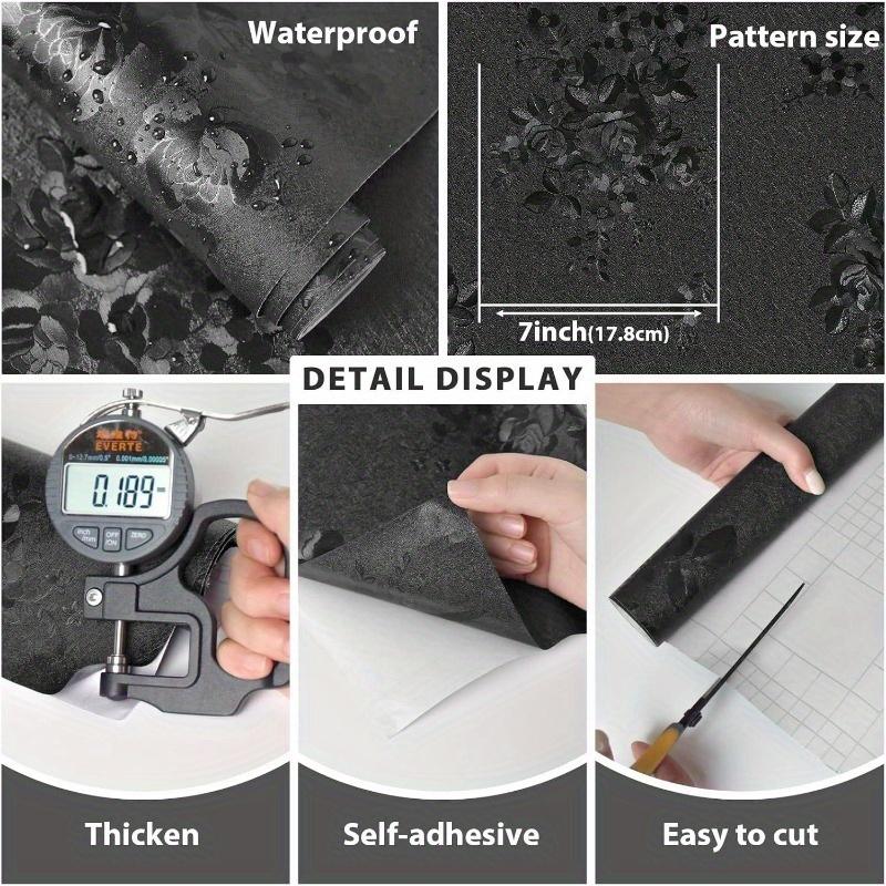 1 рулон черных обоев, текстурированные обои 17,72 дюйма x 118,1 дюйма, тисненые обои, винтажная цветочная контактная бумага, подкладка для полок в спальне, декор