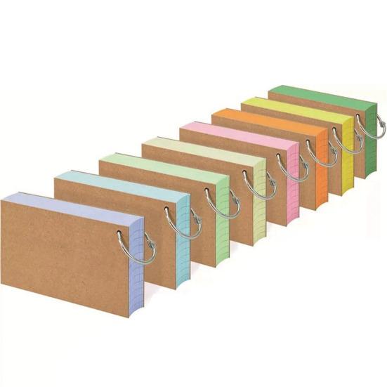 Цветные учетные карточки Флэш-карточки с металлическим кольцом Гладкое письмо Утолщенная бумага Карточки для заметок без растекания чернил Карточки для изучения в линейку