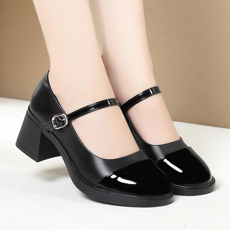 Women Shoes 2025 New Fashion Retro Round Toe Soft Leather Casual Mary Jane Shoes Shallow Mouth Waterproof Platform Shoes