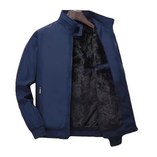 Men Fall Winter Coat Thick Plush Stand Collar Neck Protection Long Sleeve Thermal Cold Resistant Zip Up Cardigan Solid Color Windproof Mid-aged