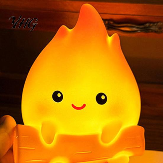 Cute Flame Night Light for Bedroom Cartoon Fake Campfire Light, Warm Glow Bedside Versatile Home Decor Ornament, Portable Cozy Lamp Nursery