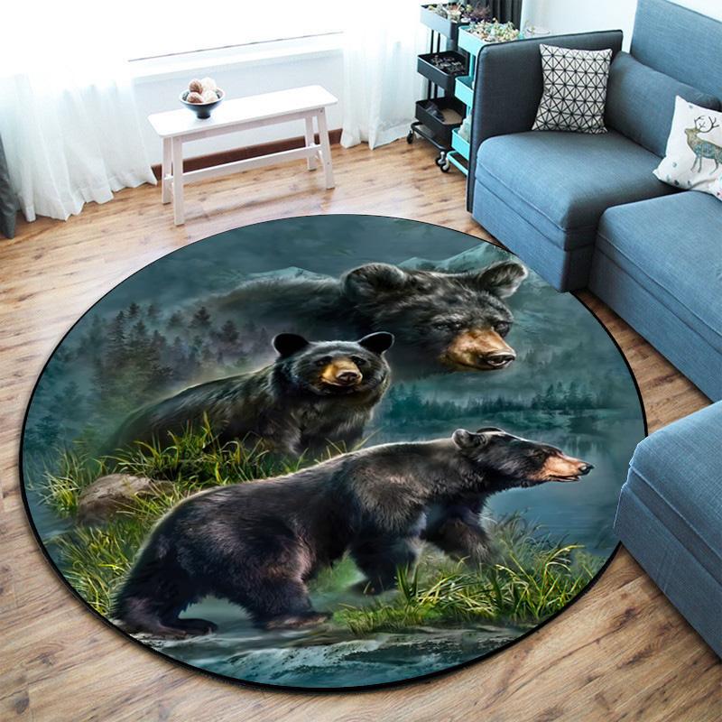 Wild Bears Forest Landscape Round Rug Home Soft Decorative Anti Slip Yoga Table And Chair Mat Carpet Outdoor Floor Mat Carpet S6