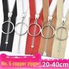 No. 5 Copper Zipper with Silver Teeth and Large Ring Pull for Leather Pants, Skirts, and Luggage, 20-40cm