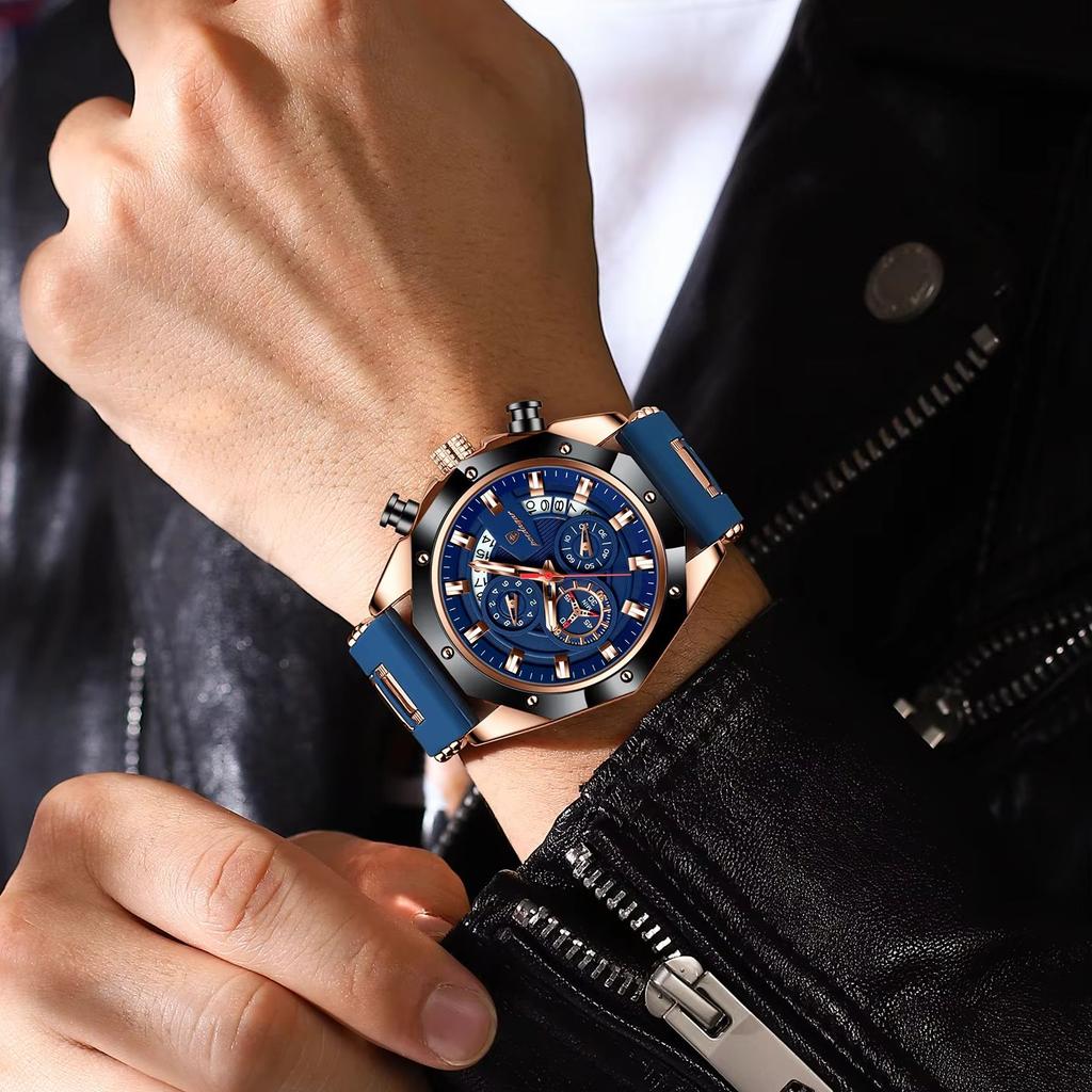 Men's Multifunctional Three Eye Chronograph Calendar Watch Multi Functional Waterproof Luminous Dial Student Fashion Sports Quartz Watch