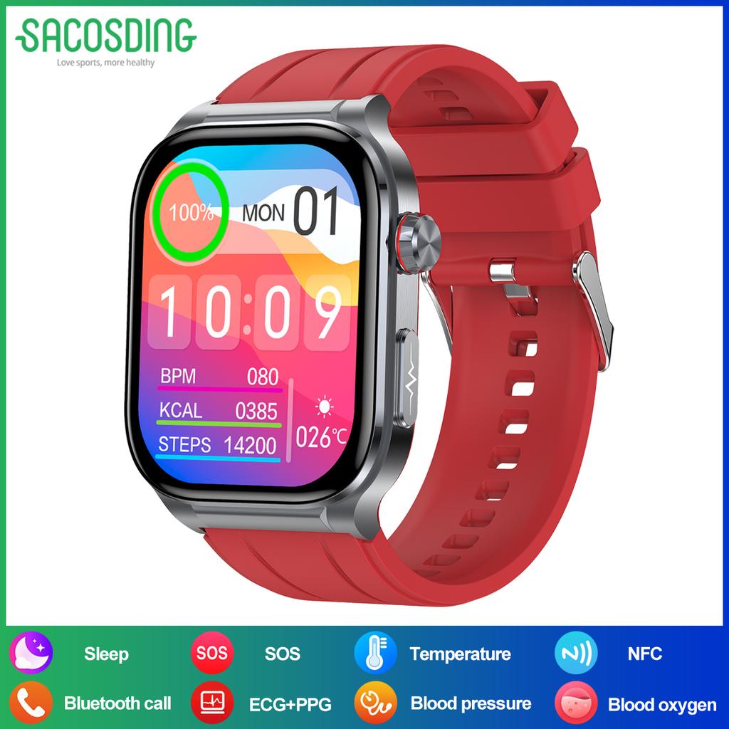 SACOSDING New NFC ECG+PPG Smart Watch Men Blood Pressure Blood Lipid Sleeping Monitor Bluetooth Call Health Smartwatch For Women