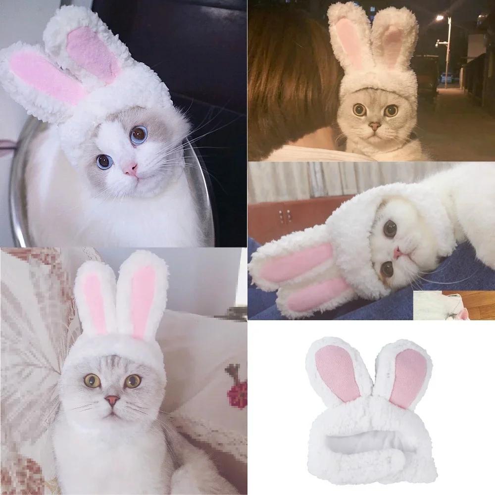 Cat Accessories Hood Cute Rabbit Costume Hat Cat Headdress Show Props Funny Pet Hat Rabbit Ears