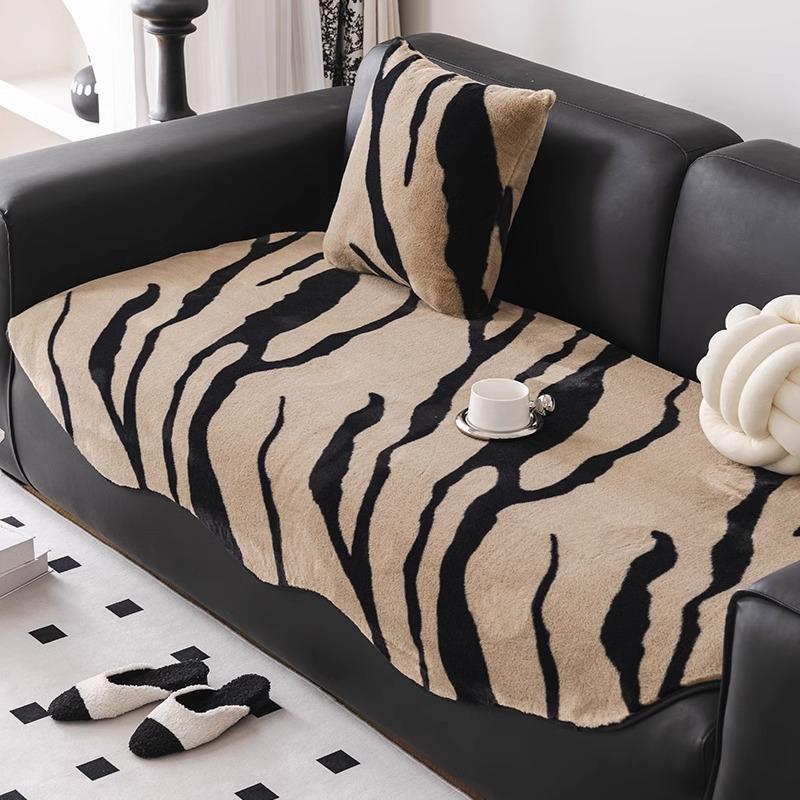 Autumn and Winter Plush Straight Sofa Cushion Irregular Wave Edge Seat Cushion Warm Zebra Pattern Anti Slip Seat Cushion