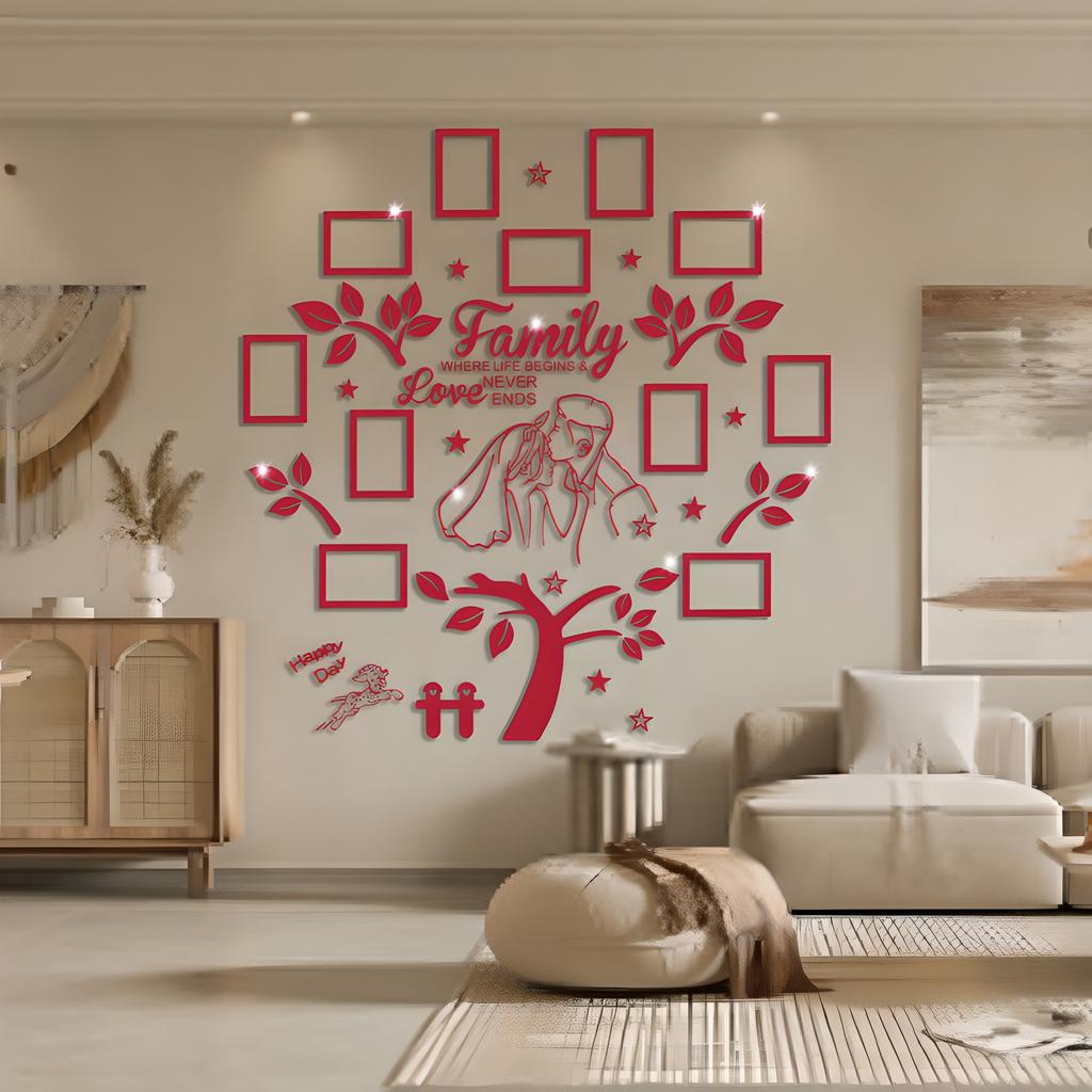 Wedding Couple Acrylic Family Photo Tree Wall Stickers for Living Room DIY Photo Frame Decal Art Tree Home Decorative 125x120cm