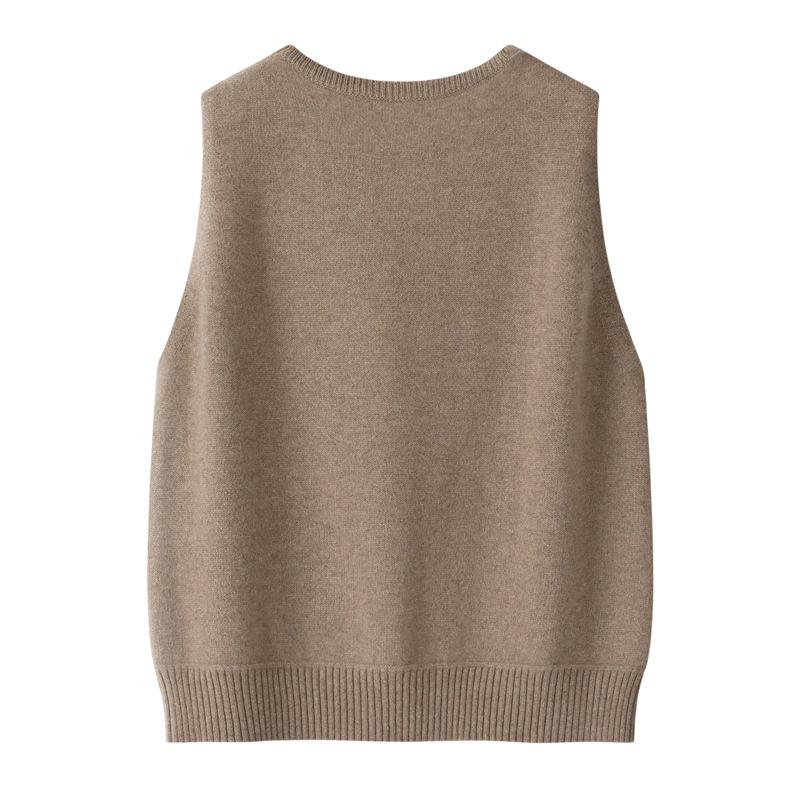 100% Pure Cashmere Women's Sleeveless V-Neck Cardigan, Inner Mongolia Wool Knit Vest