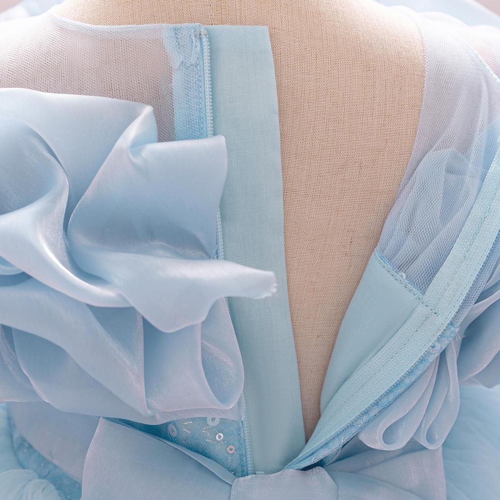 Детское пышное платье принцессы из сетки с открытыми плечами для выступлений на фортепиано