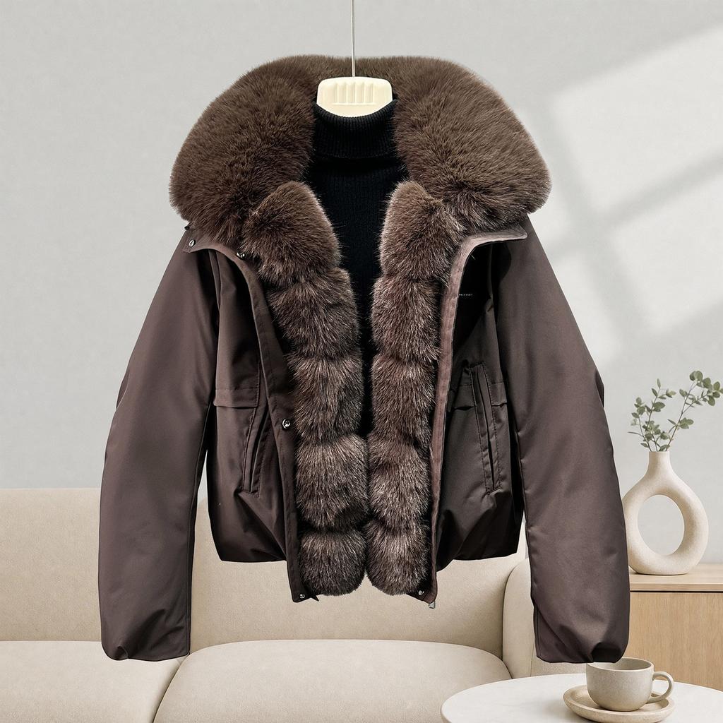 Big fur collar short pie to overcome women's thickened windproof cotton-padded clothes retro temperament small jacket women's clothing a generation