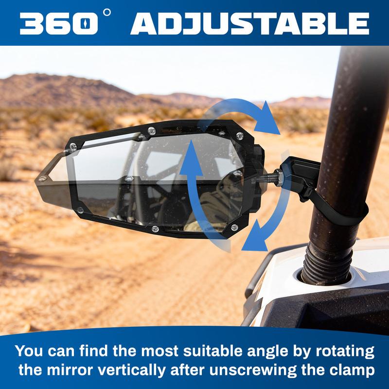 UTV 1.5" 2" Mirrors Side Rear View Mirrors for Polaris RZR Ranger Can-Am Maverick X3 Commander Defender Honda Pioneer 1000