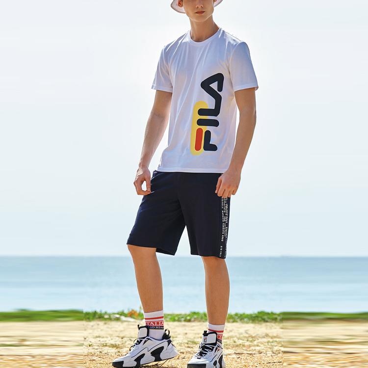 Fila Повседневная спортивная футболка с логотипом и круглым вырезом с коротким рукавом, мужские топы, белые F11M028163A-WT