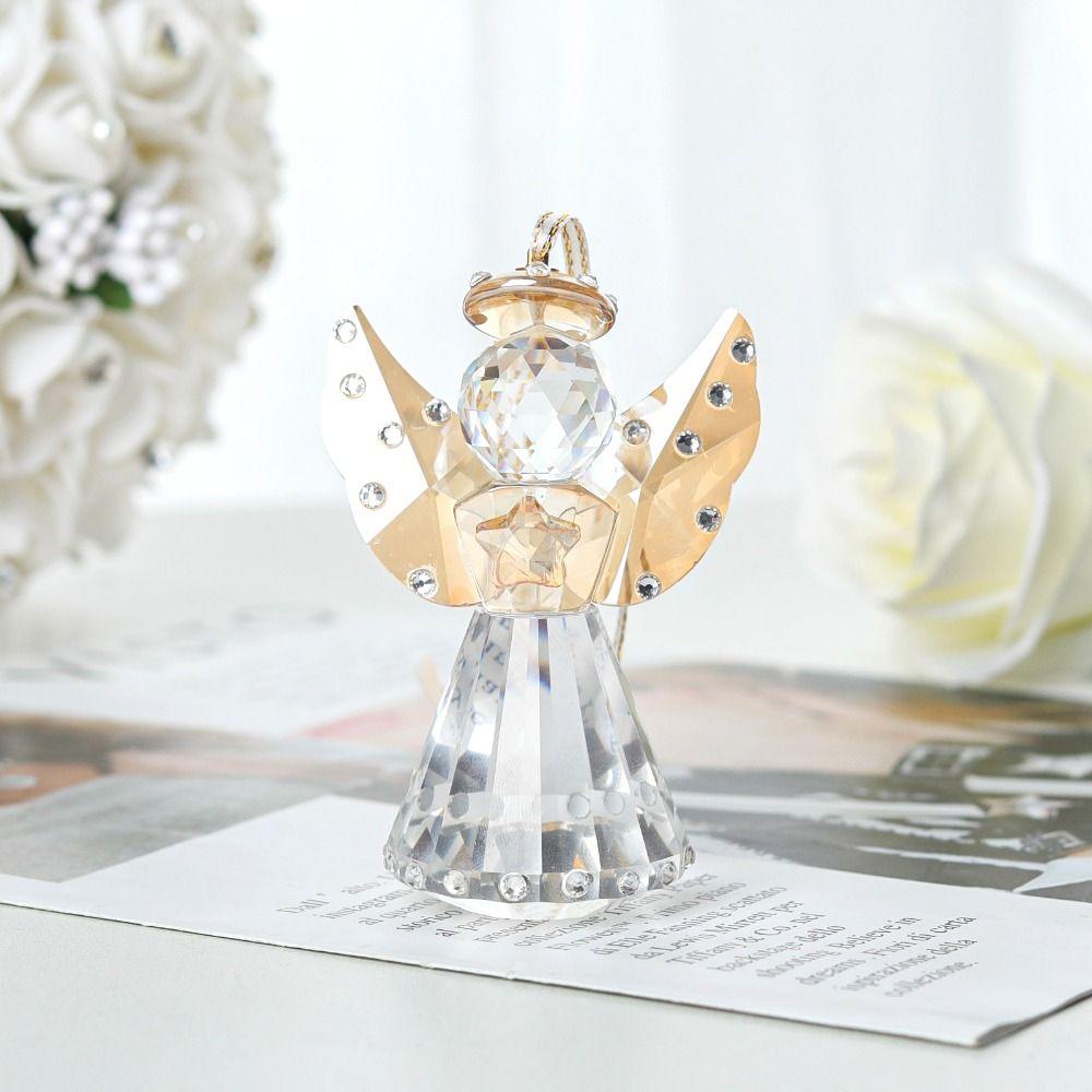 Collecible Crystal Angel Statue Crafts Table Ornament Guardian Angel Figurine Desktop