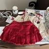 Korean-Style Summer 2025 Girls' Academy Sling Top & Red Skirt Pants Set