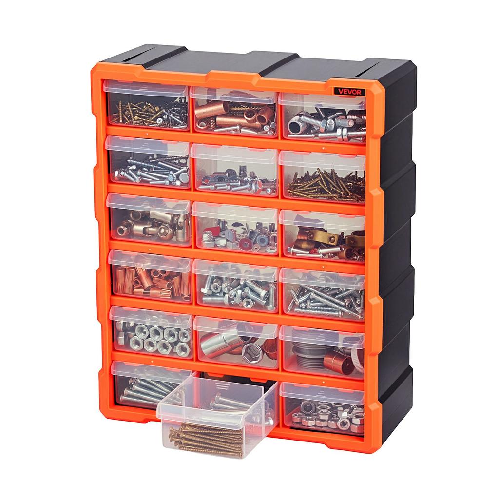 VEVOR 18-Drawer Storage Organizer, Plastic, Drawer Storage Cabinet for Garage Organization, Stackable Small Parts Organizer, Wall-Mounted Toolbox