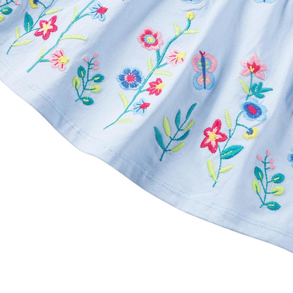 Платье принцессы с отложным воротником и короткими рукавами для детей 1–8 лет, украшенное вышивкой растений