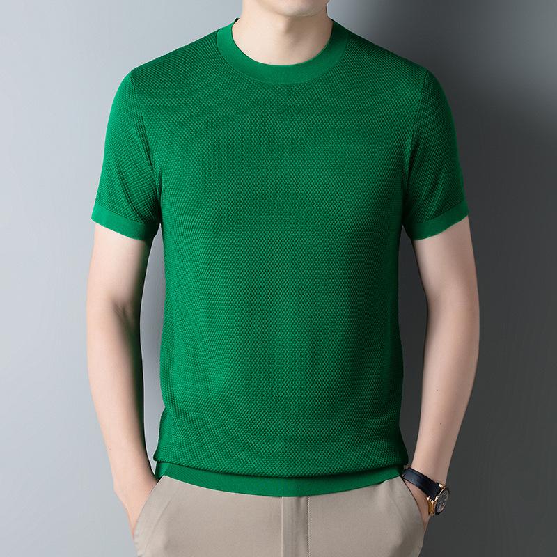 Летний новый продукт Pineapple Needle Breathable Ice Silk Yilite Knitted Short-Sleeve Men's Business Fashion Casual Half-Russ Man Clothing