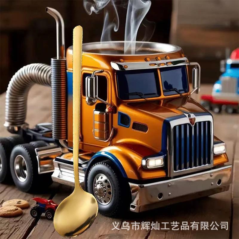 Resin Truck Coffee Cup Decorative Figurine Desk Home Office Living Room Modern Minimalist Desktop Ornament