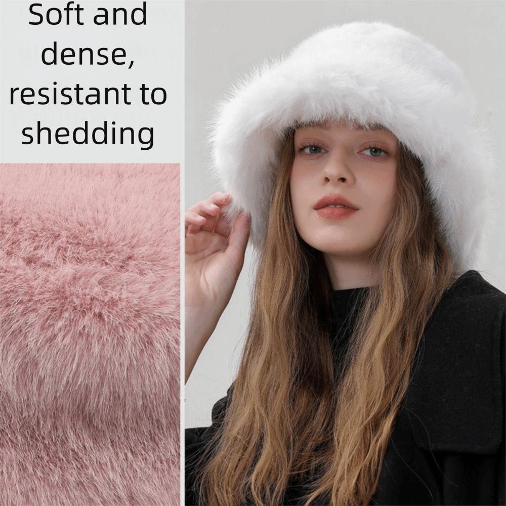 Warm Plush Bucket Hat Imitation Fur Beanie Hat Fashion Artificial Fur Hat  Streetwear