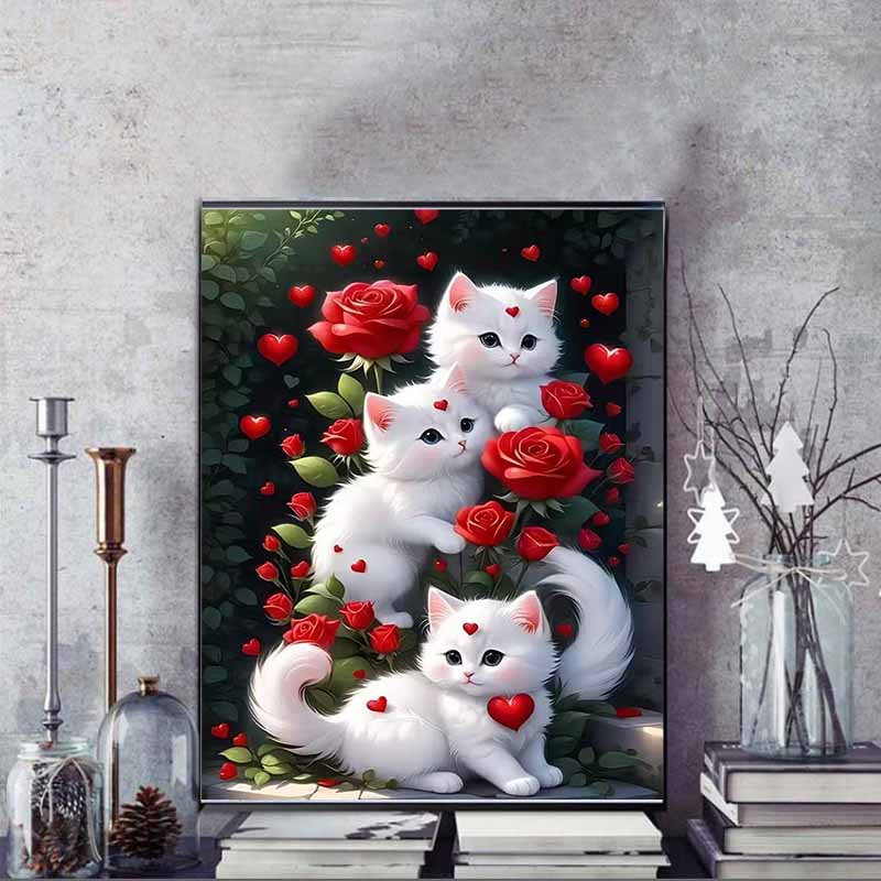 Набор для алмазной живописи «Белый кот и цветы», 5D DIY Полная алмазная мозаика, Декоративные настенные панно