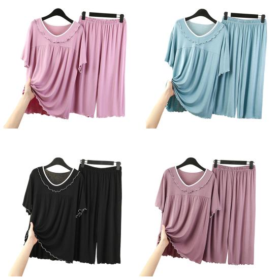 Женский комплект из двух частей пижамы с круглым вырезом и короткими рукавами, подходящие широкие рубашки