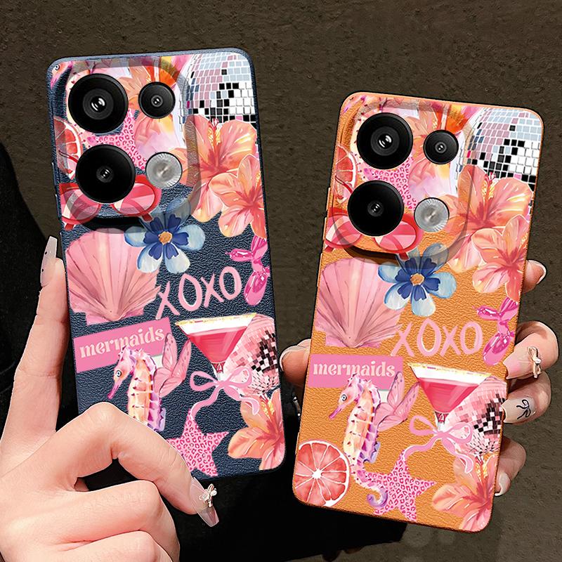 Розовый Чехол с Мультяшным Цветочным Рисунком для Xiaomi Redmi Note 14 13 Pro 5G 4G 12 11 Funda Xiaomi 14T 13T 11T Pro Силиконовая Крышка с Текстурой Кожи