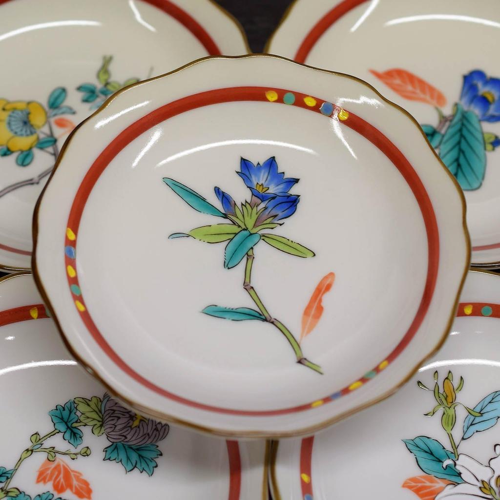 Plate stylish Kutani small set of Japanese serving made in Japan set, tableware, ware, plates, 5, Hanagoyomi, pottery, tableware, plate,