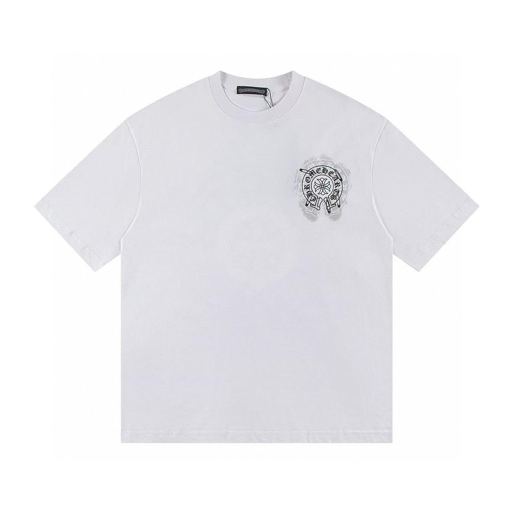 W386 CHROME HEARTS Лето 2026 Новая Высококачественная Хлопковая Круглый Вырез Свободная Большого Размера Футболка Футболка для Пары