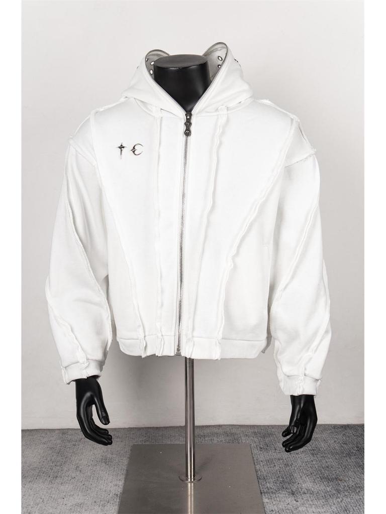 Тяжелый стираный кардиган с капюшоном Thug Club с пэчворк-дизайном батик - Модный унисекс топ