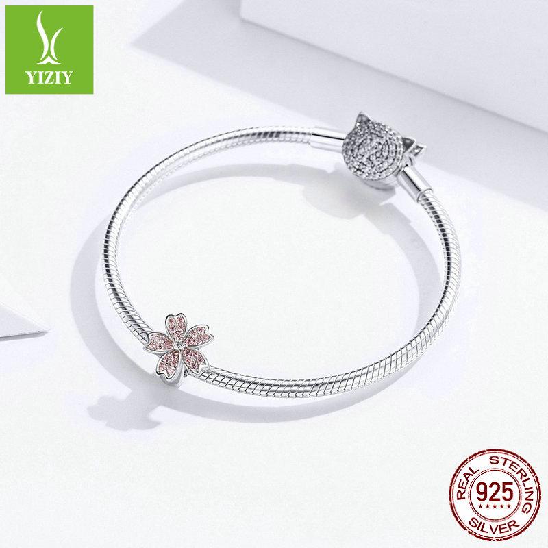 Силиконовые бусины Yinziyun 'Цветок вишни' из серебра S925 для изготовления модных браслетов своими руками (SCC1291)