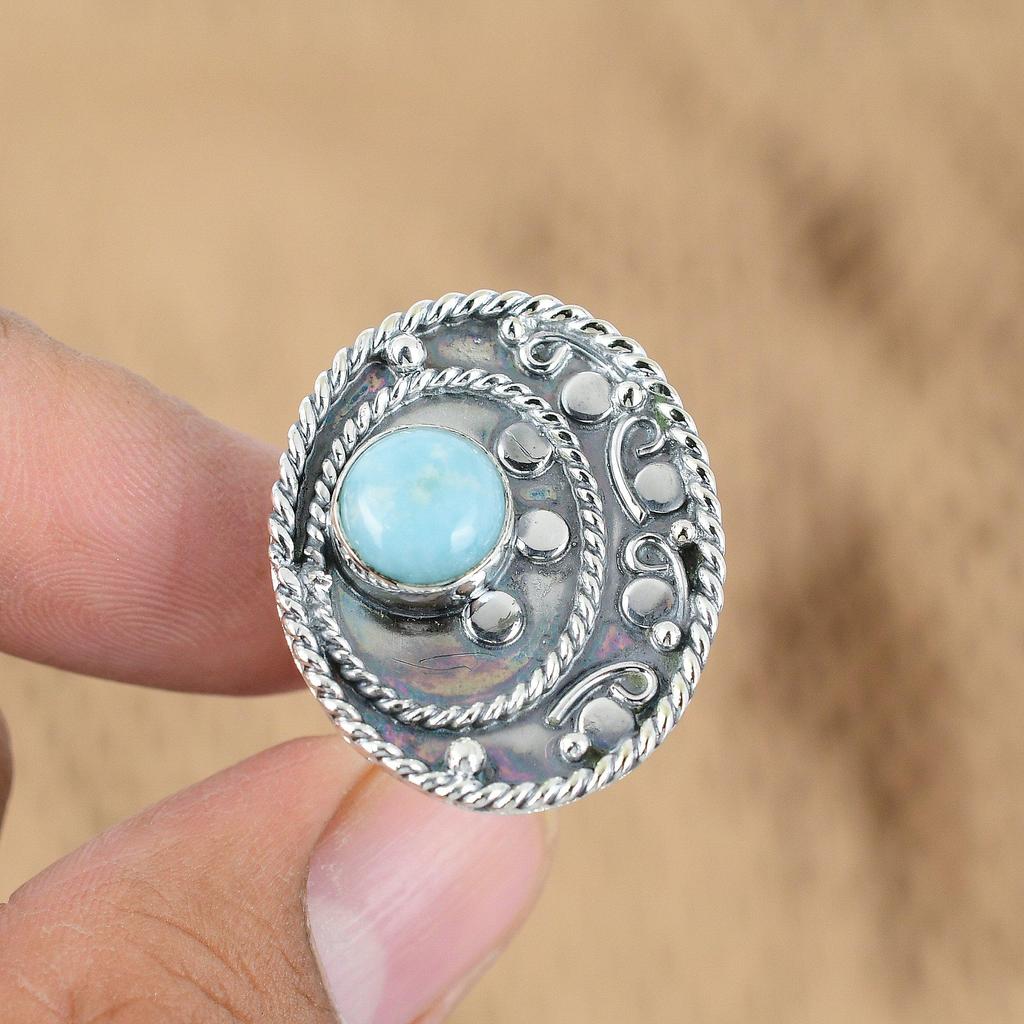 Gift For Women Multi Stone Adjustable Ring 925 Silver Natural Larimar Gemstone